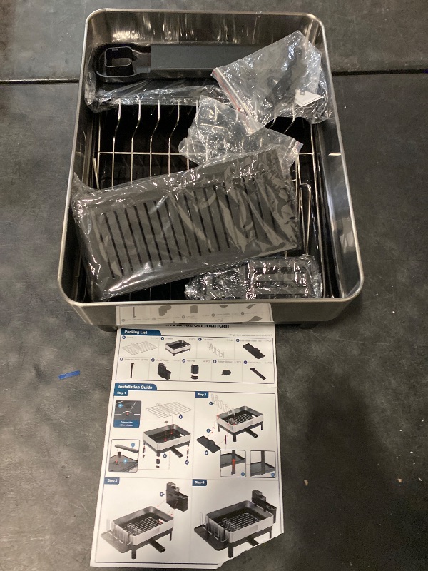 Photo 1 of Dish Drying Rack, 304 Stainless Steel Dish Racks for Kitchen Counter, Dish Drainers with Automatic Drainage, Utensil Holder & Cups Holder, Space Saving Kitchen Organizer, Black