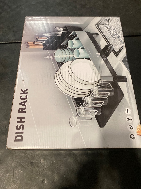 Photo 1 of Dish Drying Rack, 304 Stainless Steel Dish Racks for Kitchen Counter, Dish Drainers with Automatic Drainage, Utensil Holder & Cups Holder, Space Saving Kitchen Organizer, Black