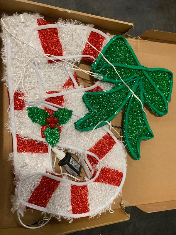 Photo 1 of Lighted Christmas Candy Cane Decoration Outdoor Pre-lit 3D Crossed Candy Cane Glittered with LEDs Lighted Up Standing Ornament Outdoor Indoor Christmas Decoration for Home Lawn Yard Garden Display