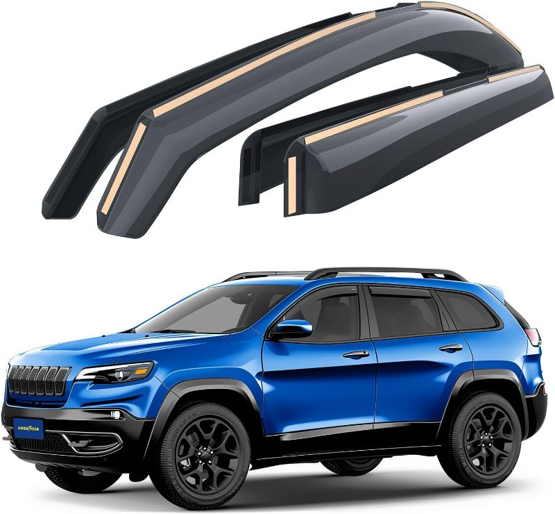 Photo 1 of Goodyear Shatterproof in-Channel Window Deflectors for Jeep Cherokee 2014-2023, Window Visors for Cars, Car Accessories, Rain Guards, Vent Deflector, 4 pcs - GY003427