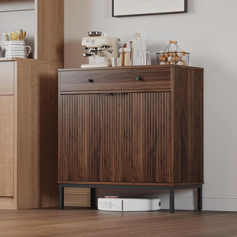 Photo 1 of Farmhouse Buffet Sideboard Cabinet with Storage, Fluted Coffee Bar with Doors and Adjustable Shelves, Modern Wood Console Cabinet for Kitchen, Livingroom (Fluted 2 Door, Walnut)