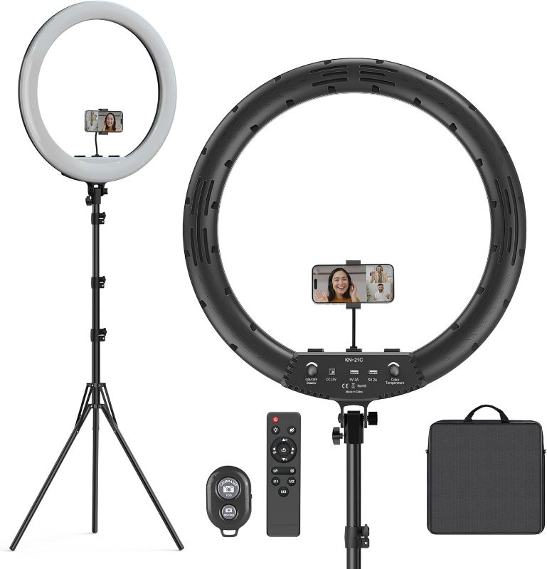 Photo 1 of 21 inch Ring Light with Stand Outer 55W 5600k Dimmable LED Light, Tripod Stand,and Phone Holder?Remote Controller,Carrying Bag ?CRI 97+ 2540lux, for Streaming Home Office Zoom Call Lighting