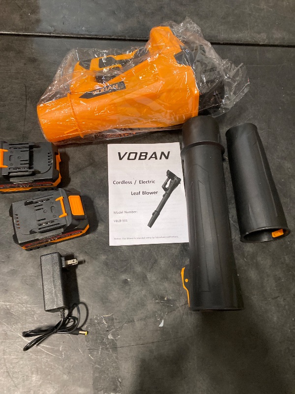 Photo 1 of Cordless Leaf Blower 21 V Electric Blower with 2 Rechargeable 4.0 Ah Batteries and Fast Charger, 160 MPH/ 580 CFM, 6 Variable Speed Modes Lightweight & Handheld Leaf Cleaner Suitable for Lawn Care