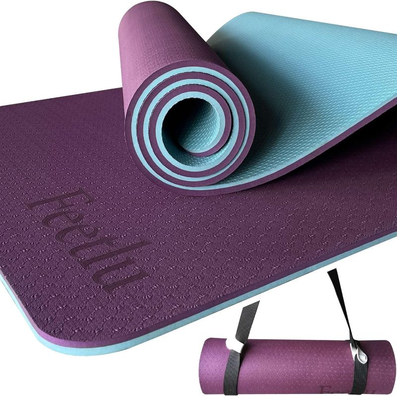 Photo 1 of Extra Thick Exercise Yoga Mat with Strap - 2/5 Inch (10MM), Non-Slip Workout Mat for Yoga, Pilates, and Floor Exercises