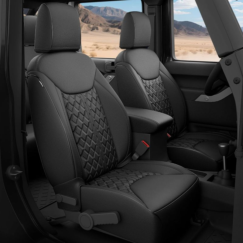 Photo 1 of Jeep Wrangler Seat Covers JK 4 DR 2013 2014 2015 2016 2017, Custom Fit Car Seat Covers Full Set,Waterproof Leather Seat Protector,Black