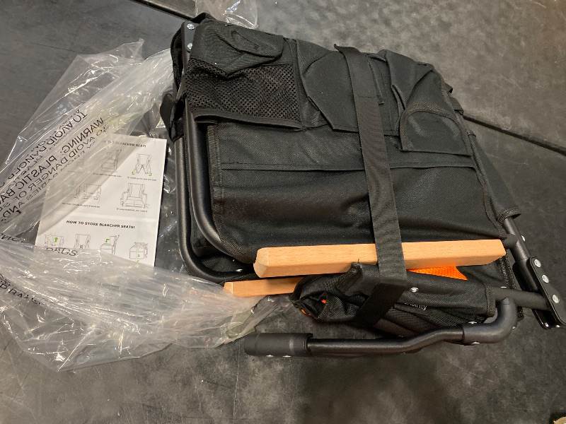 Photo 1 of Extra Wide Stadium Seats with Back Support, Bleacher Chairs with High Back and Cushion, Padded Portable Fording Bleacher Seat with Armrests, Cup Holder and Storage Pockets (Orange)