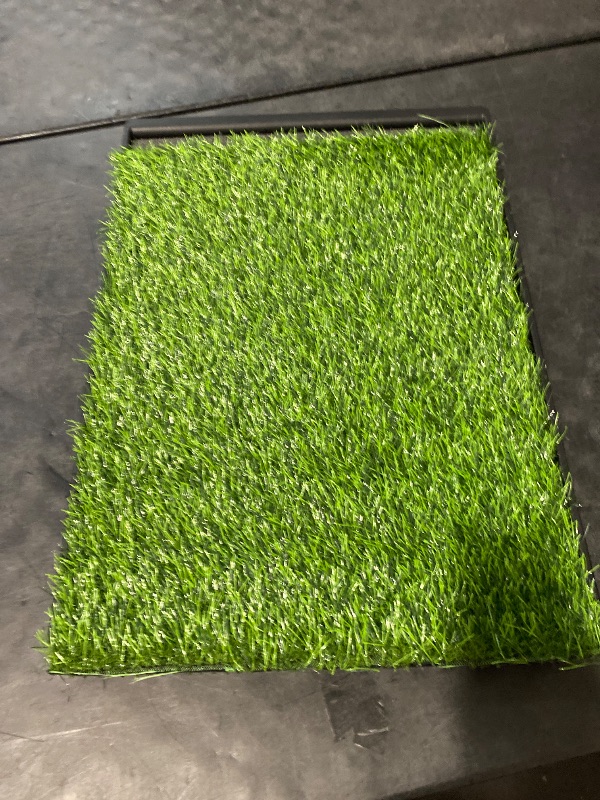 Photo 1 of Dog Pad With Tray Small 23" x 16", Ultra-Absorbent Artificial Grass Pad for Dogs Potty(No Grate)Grass Hemmed Edge for Indoor Potty Training Reusable Puppy Pads Dog Litter Box Balcony with grate