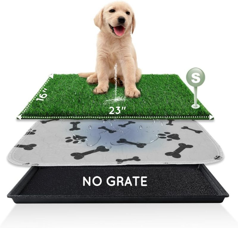 Photo 1 of Dog Pad With Tray Small 23" x 16", Ultra-Absorbent Artificial Grass Pad for Dogs Potty(No Grate)Grass Hemmed Edge for Indoor Potty Training Reusable Puppy Pads Dog Litter Box Balcony with grate