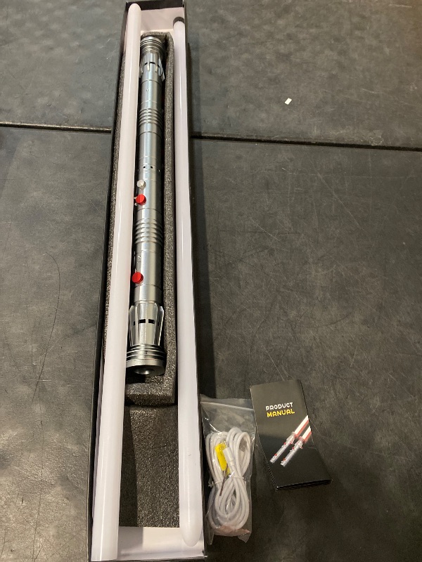 Photo 1 of DAMIENSABER Upgrade RGB3.0 Smooth Swing Light Saber Double Blades,Motion Control Dueling Light Saber 16 Sound Fonts Light Sabers with Infinite Color and 16 Solid Color, Metal Hilt for Adult