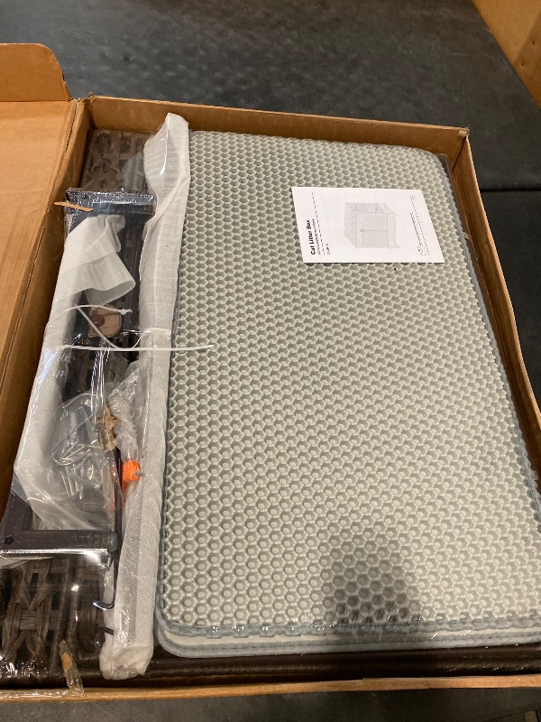 Photo 1 of Cat Litter Box Enclosure Furniture, Hidden Handwoven Rattan Litter Box with Mat, Large Cat House with Metal Heightened Feet, 30.3 x 18.3 x 28 Inches, Indoor for Living Room, Bedroom Brown