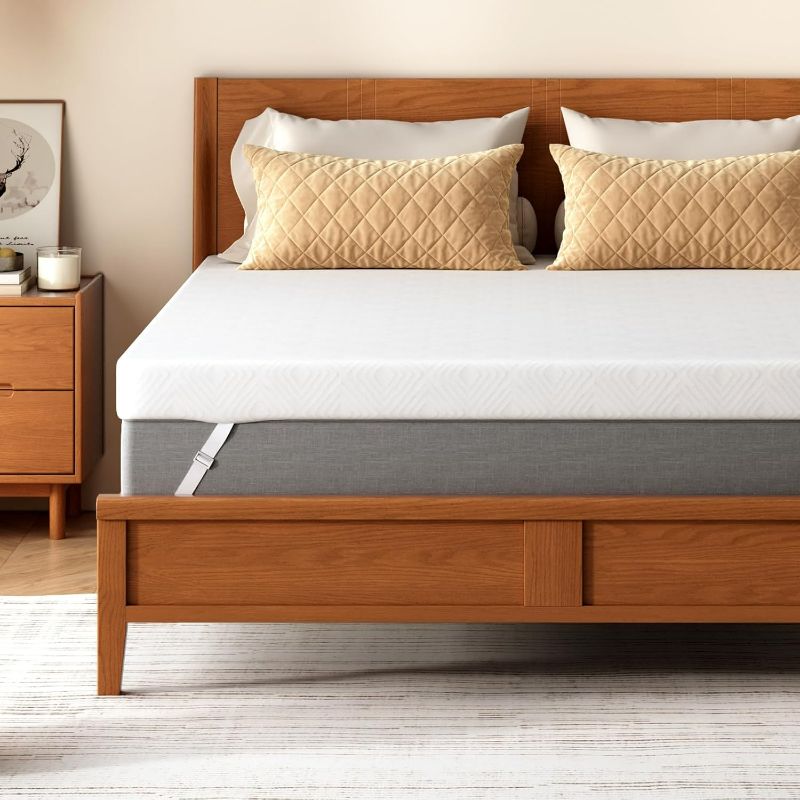 Photo 1 of Full Mattress Topper, 2 Inch Gel Memory Foam Mattress Topper for Dorm & College Students - Soft Cover with Straps, Pressure Relief, CertiPUR-US Certified