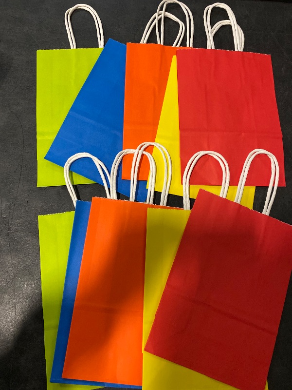 Photo 1 of 10 Pcs Paper Gift Bags with Handles, 8" Rainbow Color Goodie Bags for Party, Christmas, Favor, Birthday, Wedding, Events, Classrooms, Celebrations