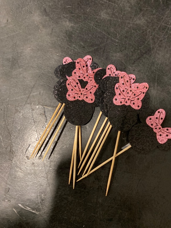 Photo 1 of 24Pcs Mouse Inspired Cupcake Toppers with Bow Glitter Mouse Cupcake Picks Baby Shower Wedding Kids Birthday Party Cake Decorations Supplies