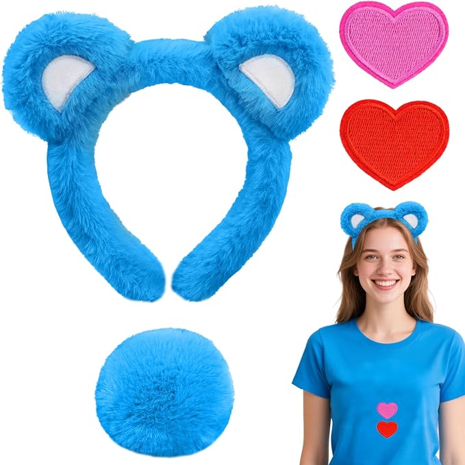 View 1 of Bear Ears Headband, Tail & Heart Patch - Cartoon Bear Costume Accessories Set for Women & Adults, Halloween Animal Cosplay