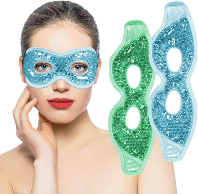 Photo 1 of Cooling Gel Eye Mask with Eye Holes, 2 PCS Cold Eye Packs for Puffiness & Swelling, Reusable Hot Cold Compress Heat Ice Gel Pack, Green and Blue