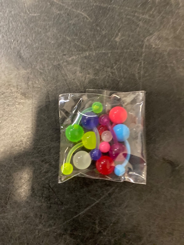 Photo 1 of CM Crareesi Mania 10Pieces Belly Button Rings Glow in The Dark Belly Rings 14G Banana Barbells Colorful Navel Piercing Jewellery Navel Bars