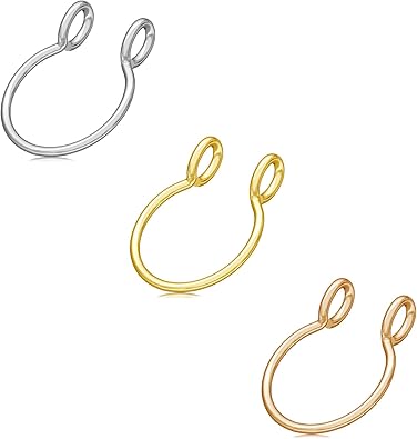 View 1 of Fake Septum Hoop Nose Ring - 20g, 8mm, Clip On, Gold, Rose Gold, Silver, Non-Pierced Faux Body Piercing Jewelry