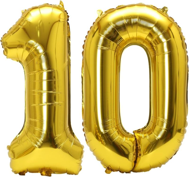 Photo 1 of Number 10 Balloon Foil Mylar Balloons for Birthday Party Decoration (Gold, 40 Inch)