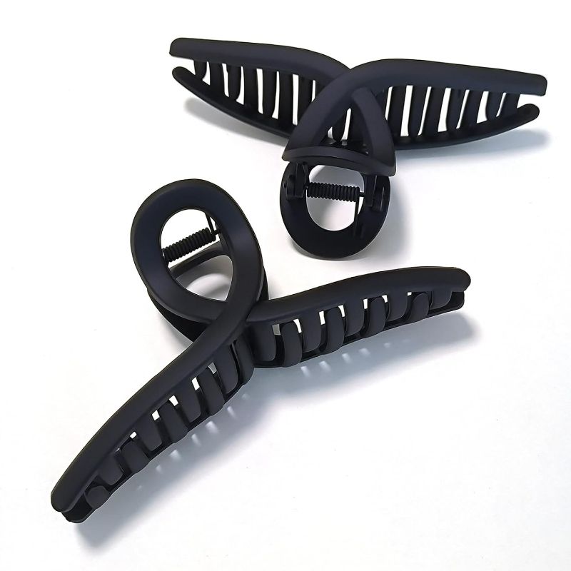 Photo 1 of 5 Inch Hair Claw Clips Extra Large No Slip Big Matte Jaw Butterfly Clip for Thin Fine Thick Hair Women, 2 Pack Black