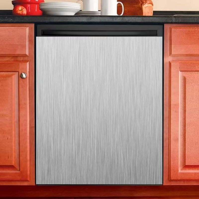 Photo 1 of Silver Stainless Steel Pattern Magnetic Panel Decal,Dishwasher Cover,Dishwasher Sticker Kitchen Art Fridge Door Skin,Dishwasher Magnet Cover Home Decor Decal,Vinyl Sticker