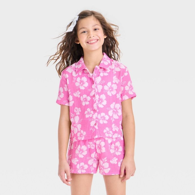 Photo 1 of Size S(6-7) Girls' Minnie Mouse Gauze Cabana Top - Pink