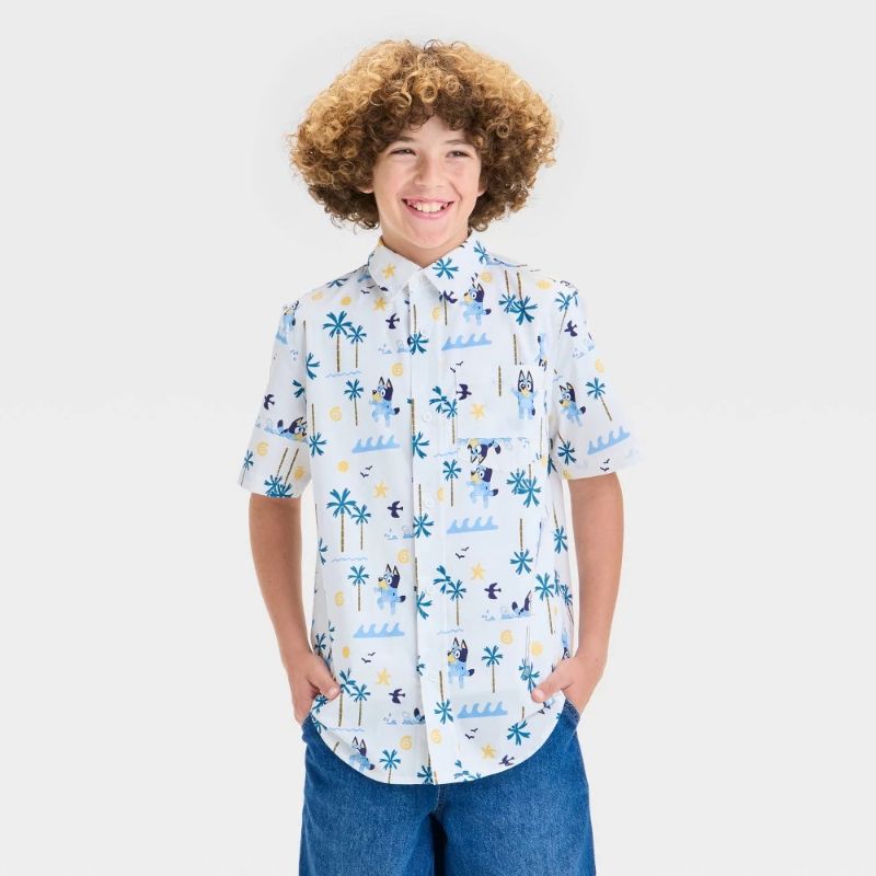 Photo 1 of Size M(8) Boys' Bluey Woven Button-up Shirt - White 
