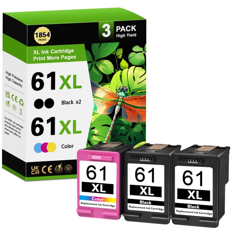 Photo 1 of 61XL Ink Cartridges 3-Pack (2Black / 1Tri-Color) - Lometi Compatible Ink Cartridges Replacement for HP 61 Ink Work with Envy 4500 5530 4502 OfficeJet 4630 2620 Deskjet 1000 1010 1510 2540 Printer