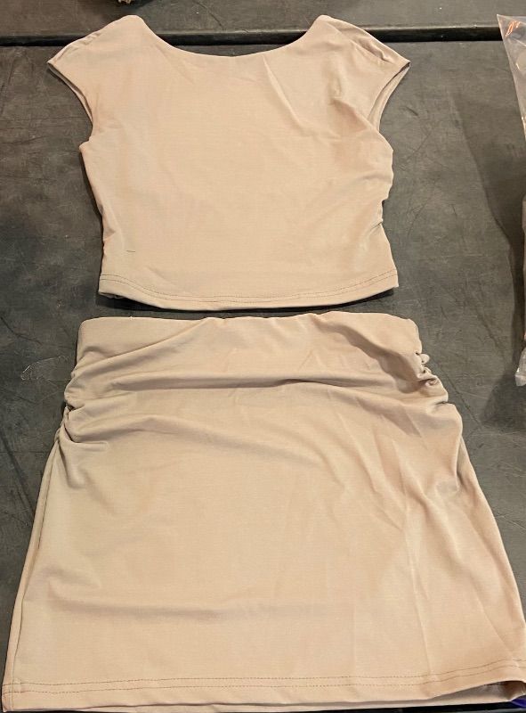 Photo 1 of XS Women Summer 2 Piece Mini Skirts Outfits Short Sleeve Crop Top Lace Trim Crop Top Mini Skirt Set Two Piece Lounge Set