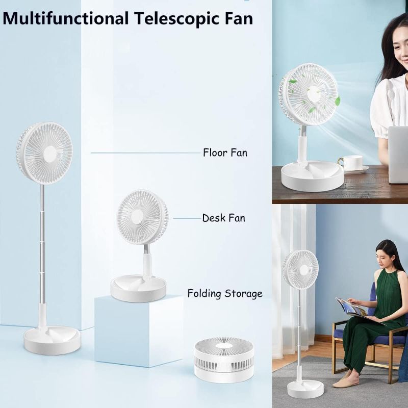 Photo 1 of Portable Standing Fan/Folding USB Desk Fan/Telescopic Floor Fan, 7200mAh Rechargeable Cooling Fan Personal Table Fan Quiet, Adjustable Height 36-97.5cm, for Home Office Tent Outdoor Camping White