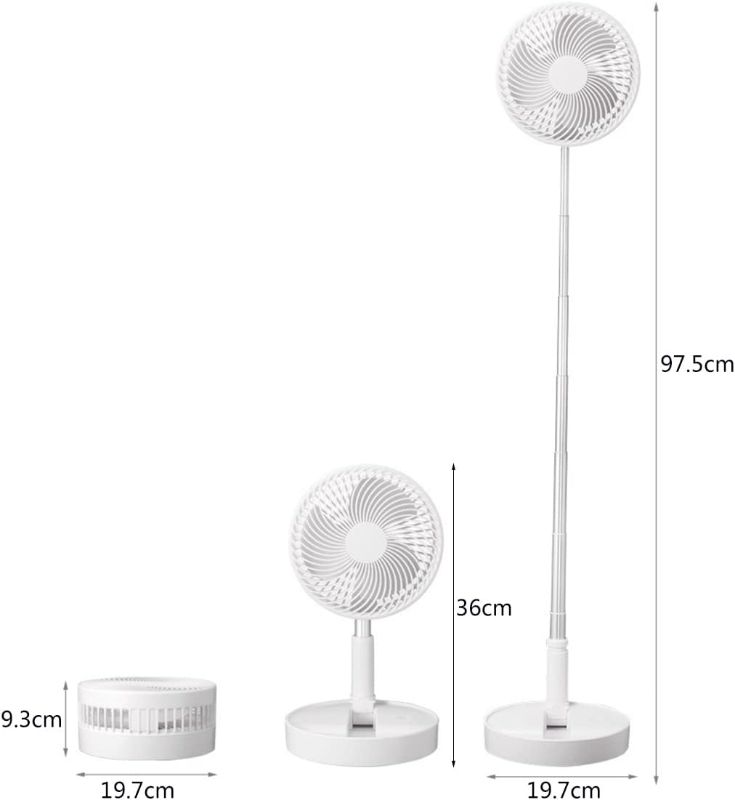 Photo 1 of Portable Standing Fan/Folding USB Desk Fan/Telescopic Floor Fan, 7200mAh Rechargeable Cooling Fan Personal Table Fan Quiet, Adjustable Height 36-97.5cm, for Home Office Tent Outdoor Camping White