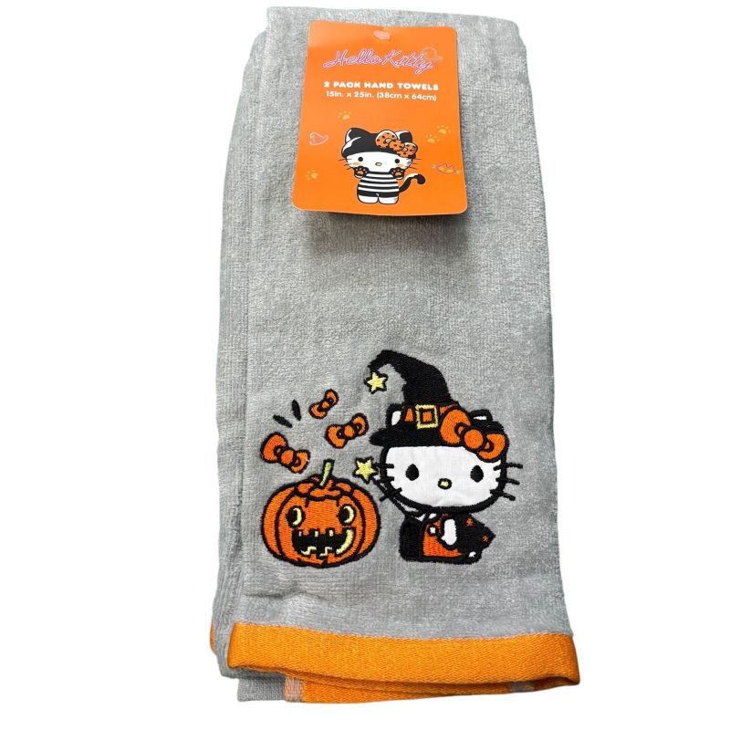 Photo 1 of Hello Kitty Halloween 2 Pack Hand Towels Witch Pumpkin Gray Orange