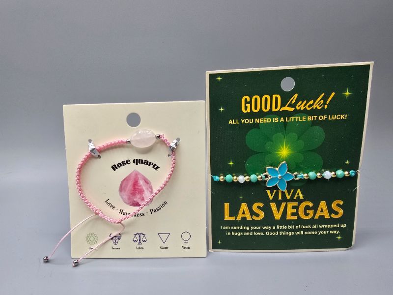 Photo 1 of Rose Quartz Stone Bracelet & Good Luck Hawaiian Style Flower Bracelet 