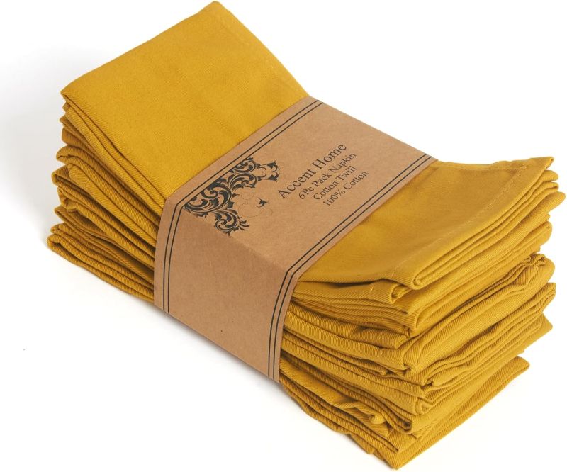 Photo 1 of ACCENTHOME Accent Home 100% Cotton Napkins, Delicate Cloth Napkins for Dinners, Parties and Weddings?18 x 18 Inch Set of 6 - Mustard