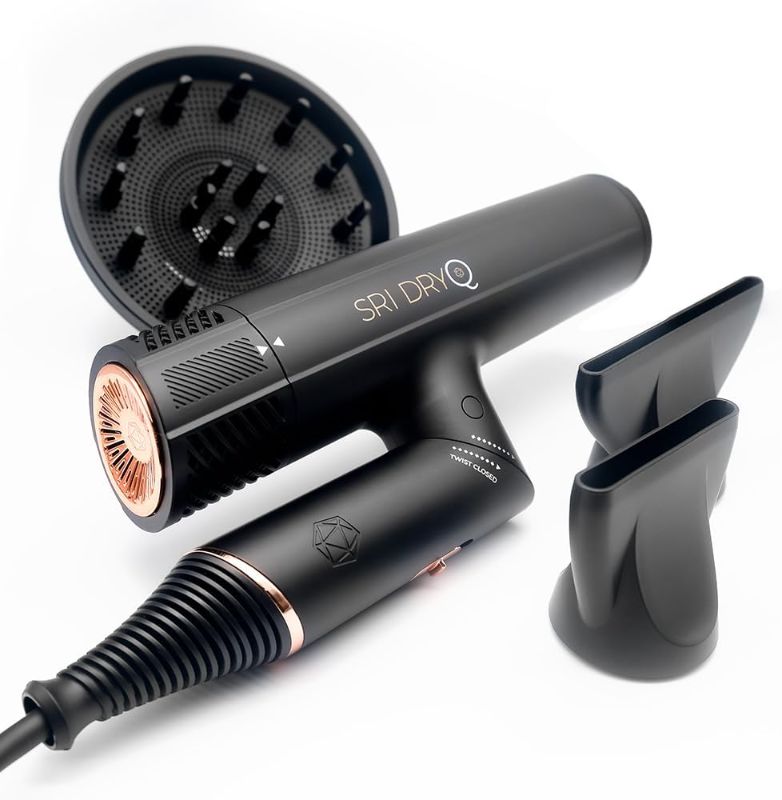 Photo 1 of SRILabs DryQ “Smart” Hair Dryer - Super Lightweight, Foldable - Powerful, Quiet Motor - Infrared and Ionic Technology - 3 Magnetic Attachments - Heat Control with Locking Switch