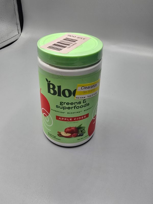 Photo 1 of Bloom Nutrition Superfood Greens Powder, Digestive Enzymes with Probiotics and Prebiotics, Gut Health, Bloating Relief for Women, Chlorella, Green Juice Mix with Beet Root Powder, 25 SVG, Apple Cider
