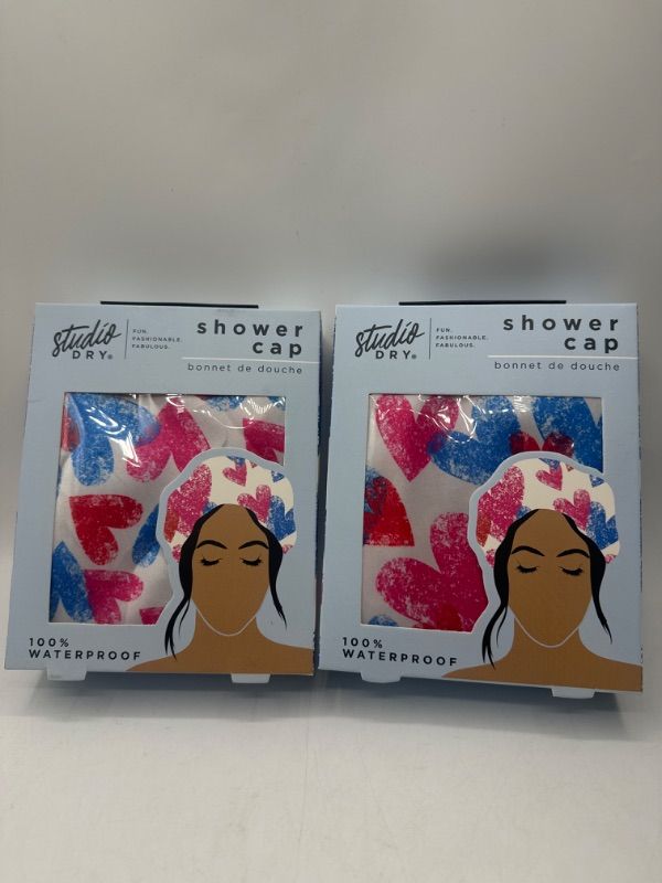 Photo 1 of 2 Pack Heart Shower Caps - Water Proof - Durable - Double Layer New
