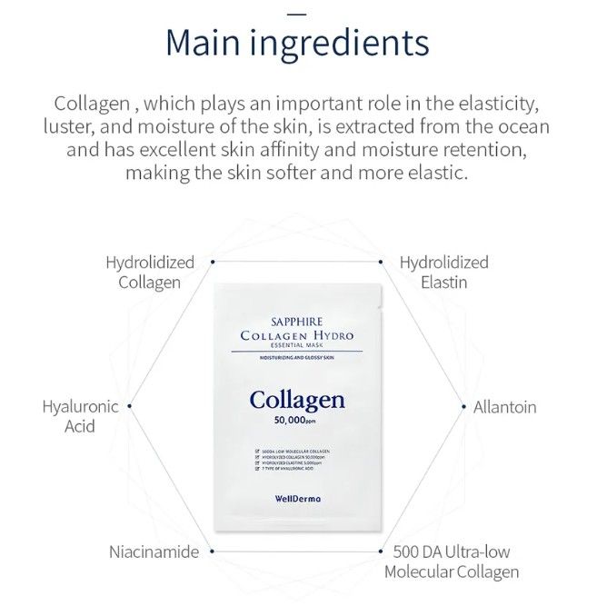 Photo 1 of WellDerma - Sapphire Collagen Hydro Essential Mask Set Contains 50,000 ppm of hydrolidized collagen