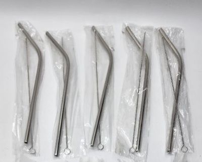 Photo 1 of 20 Pack Reusable Stainless Steel Metal Straws & Cleaning Brushes New
