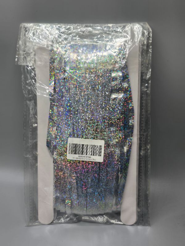 Photo 1 of 2PK Silver Foil Fringe Curtains Backdrop, 3.28 x 9.8 Ft Metallic Streamers Tinsel Curtains Background for Photo Booth, Birthday, Halloween, Christmas, Thanksgiving, New Year Party Decorations