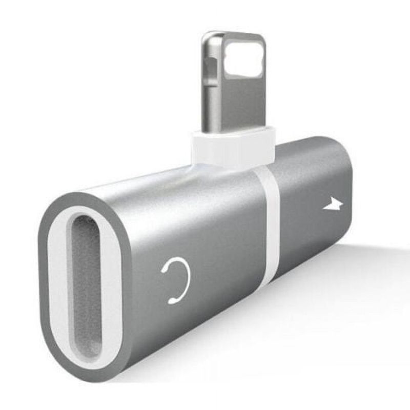 Photo 1 of 2 Pack Dual 2in1 Lightning Adapter iPhone 7 8 X Headphone Charging Jack Audio Splitter, Sliver