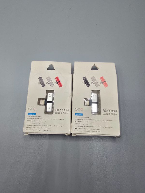 Photo 1 of 2 Pack Dual 2in1 Lightning Adapter iPhone 7 8 X Headphone Charging Jack Audio Splitter, Sliver