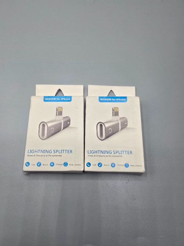 Photo 1 of 2 Pack Dual 2in1 Lightning Adapter iPhone 7 8 X Headphone Charging Jack Audio Splitter, Sliver