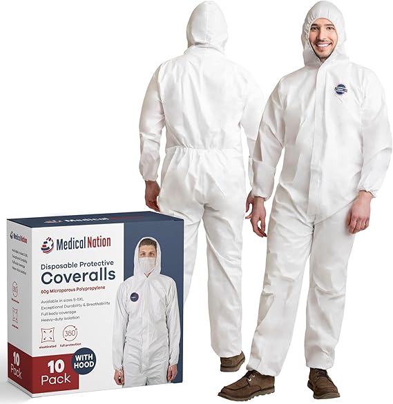 Photo 1 of 5XL Hazmat Suits Disposable | 9 Size Options | With Hood, Heavy Duty, Breathable Disposable Coverall, Painter Suit