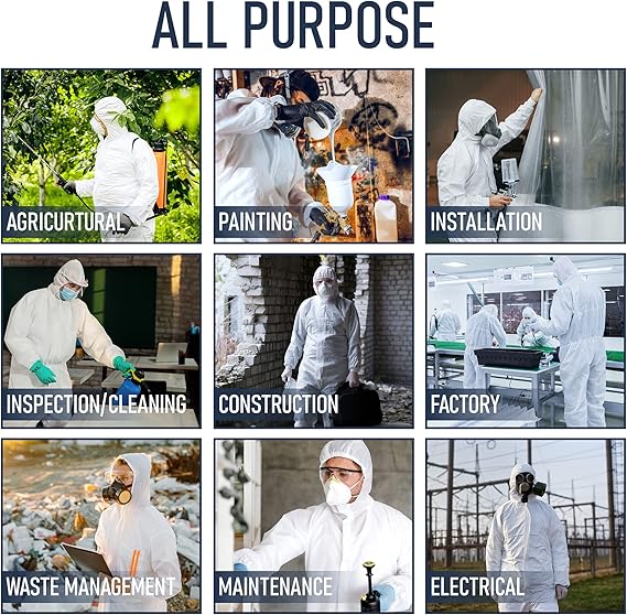 Photo 1 of 5XL Hazmat Suits Disposable | 9 Size Options | With Hood, Heavy Duty, Breathable Disposable Coverall, Painter Suit