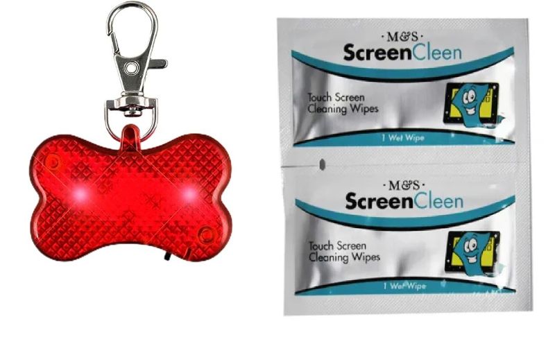 Photo 1 of 2 Pack Misc. Items - Flashing Blinky Lights Red LED Dog Bone Pet Safety Light & 4pc M&S Screen Clean Wipes 