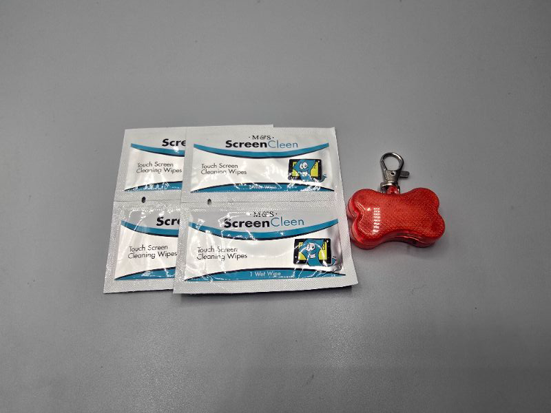 Photo 1 of 2 Pack Misc. Items - Flashing Blinky Lights Red LED Dog Bone Pet Safety Light & 4pc M&S Screen Clean Wipes 