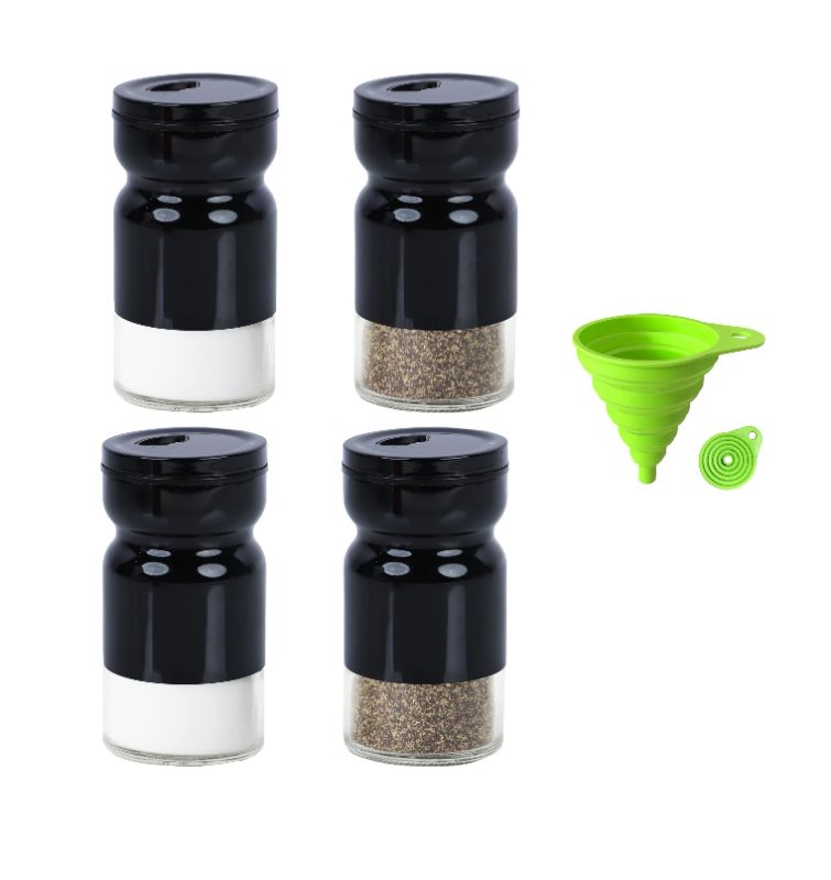 Photo 1 of 4 Pack Glass & Metal Seasoning Shakers 3 Different Lid Openings With Silicon Funnel