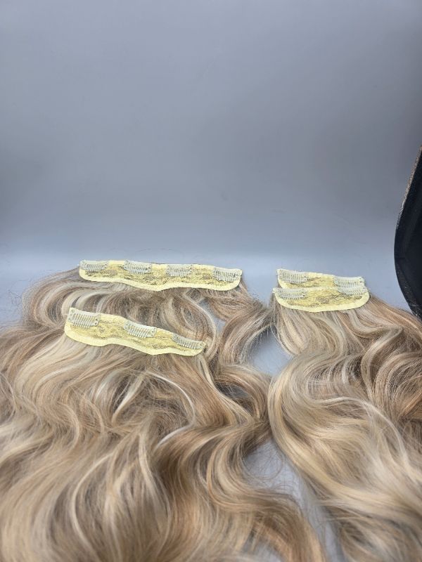 Photo 1 of Clip in Long Wavy Synthetic Hair Extension 24 Inch Beach Blonde 4PCS Thick Hairpieces Fiber Double Weft Hair for Women