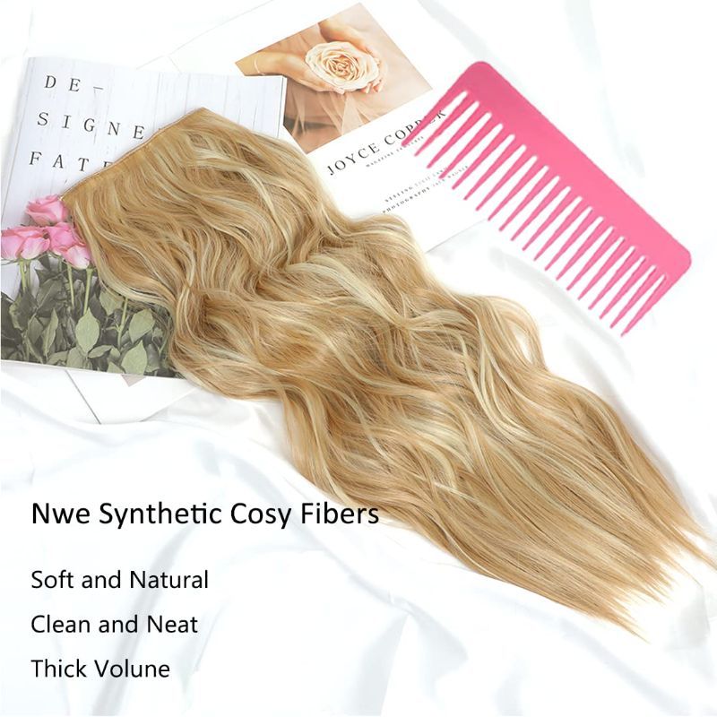 Photo 1 of Clip in Long Wavy Synthetic Hair Extension 24 Inch Beach Blonde 4PCS Thick Hairpieces Fiber Double Weft Hair for Women