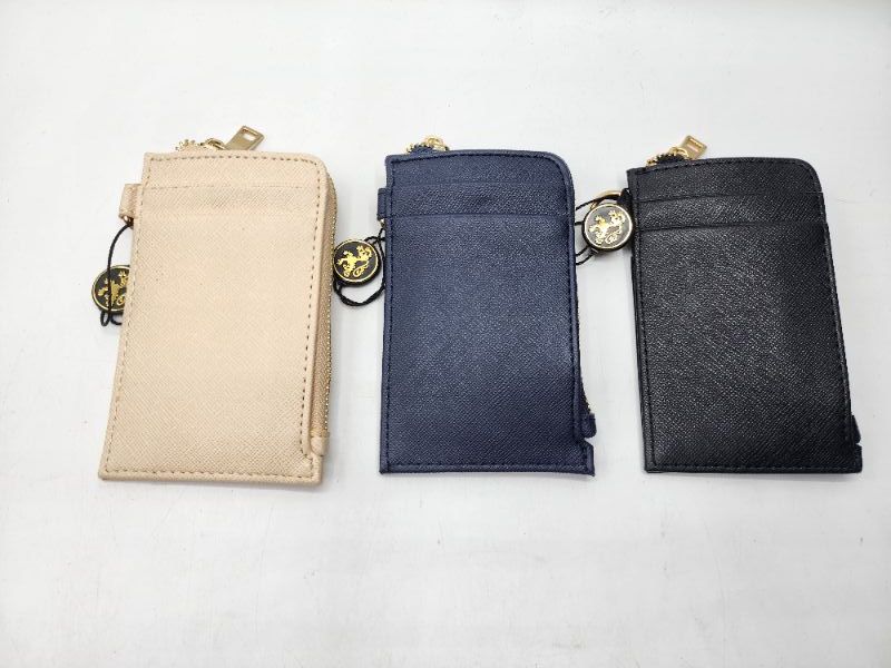 Photo 1 of 5” 3 Pack Lionel Wristlet Wallet Faux Leather, 4 Card Slots 1 ID Slot, 1 Zipper Pocket, Wrist Strap, Each, Small Slim & Compact Colors Cream, Black, Navy Blue